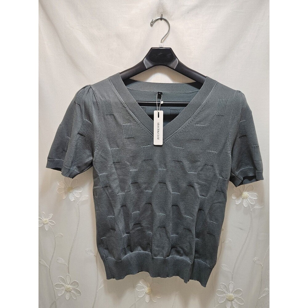 Arach & Cloz Womens NWT Large Green Sweater Top Business Casual Ribbed V-Neck